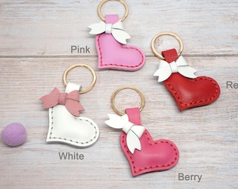Cowhide Leather Heart Keychain: Handmade Heart Bag Charm