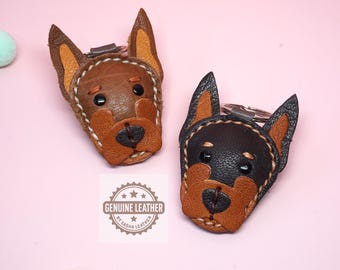 Personalized Leather Doberman Keychain: Custom Dog Breed Keyring