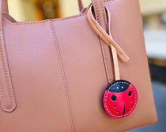 Personalized Leather Ladybug Bag Charm: Handstitched Purse Accessory
