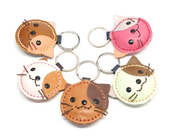 cat charm keychain 100% genuine Leather, Leather small gift,leather key chain, leather key fob,key holder