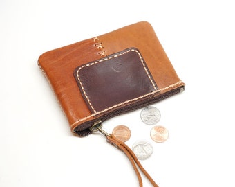 hand stitched leather coin bag, leather minimal wallet, Credit card holder, coin pouch, genuine coin purse, hand stitched, minimal coin bag