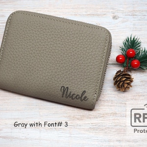 Personalized RFID Full Grain Leather Wallet – Slim Coin Purse, Gift for Her Gray