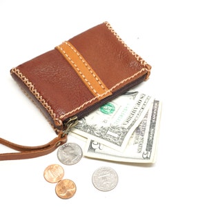 handgenähter Lederbeutel, minimale Brieftasche aus Leder, Kreditkartenhalter, Münzgeldbörse, echtes Geldbeutel, handgenäht, minimale Münztasche