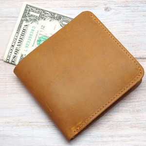 Cartera para hombre de piel de grano completo - Cartera plegable - Cartera fina de piel para él - Regalo para marido o papá