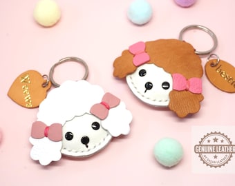 Leather Poodle Keychain: Personalized Dog Bag Charm - Dog Lover Gift
