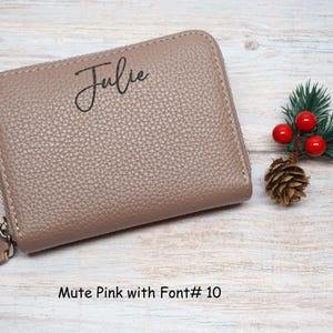 Personalized RFID Full Grain Leather Wallet – Slim Coin Purse, Gift for Her Muted Pink