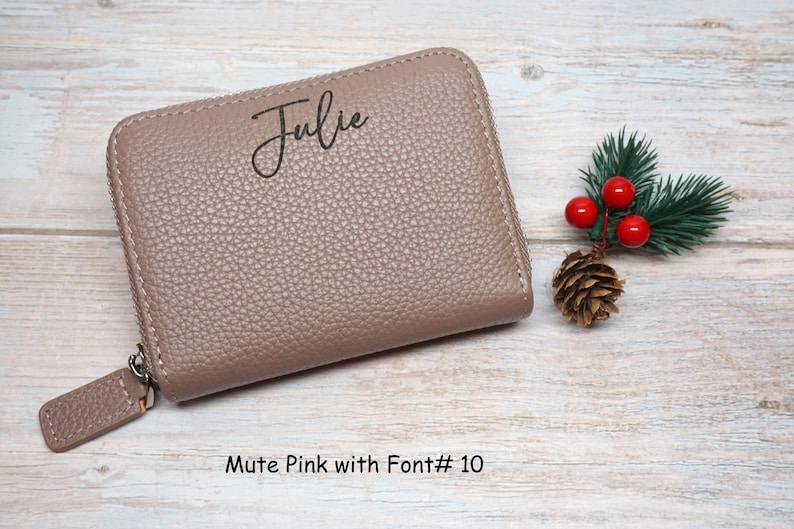 Personalized RFID Full Grain Leather Wallet – Slim Coin Purse, Gift for Her Muted Pink