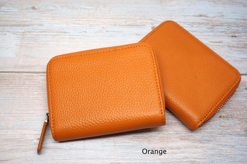 Personalized RFID Full Grain Leather Wallet – Slim Coin Purse, Gift for Her Orange
