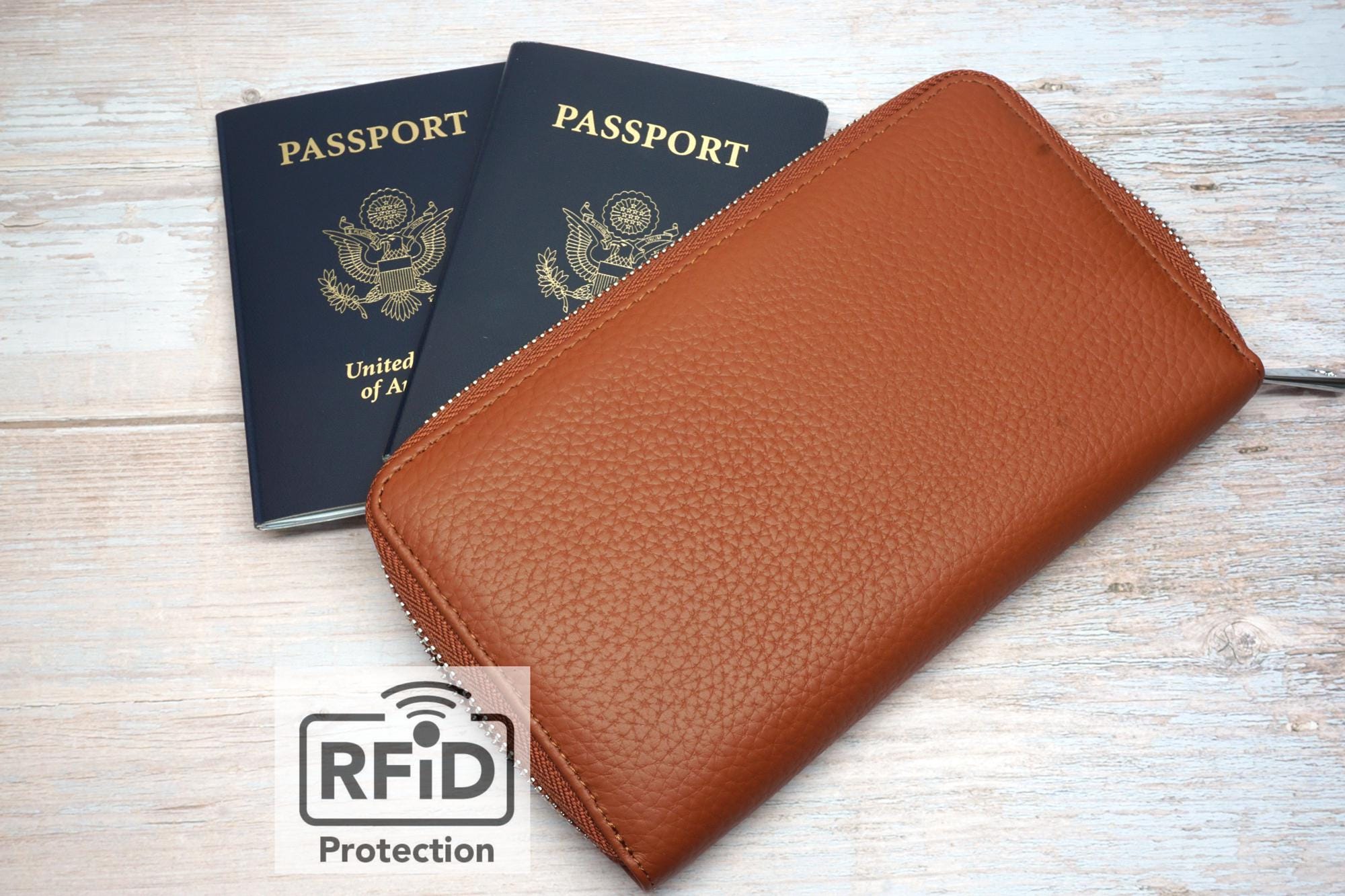RFID Blocking Leather Passport Holder: Travel Business Wallet