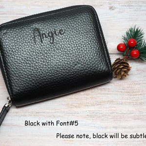 Personalized RFID Full Grain Leather Wallet – Slim Coin Purse, Gift for Her Black