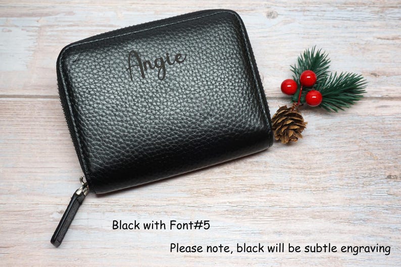 Personalized RFID Full Grain Leather Wallet – Slim Coin Purse, Gift for Her Black