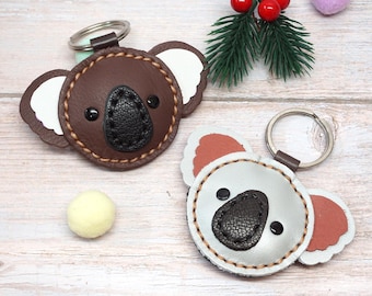 Handmade Leather Koala Keychain | Personalized Animal Keyring