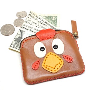 Monedero de piel con forma de pollo - Monedero de animales - Monedero cosido a mano - Monedero pequeño - Monedero de animales de granja - Regalo para ella o para niños