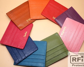 Personalized RFID Leather Card Holder: Slim Minimalist Wallet