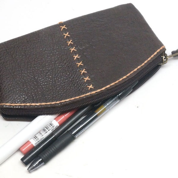 Leder-Mäppchen, Leder Schreiber Box, braun Ledertasche, Stift-Etui, Leder Stifthalter, Kulietui, Täschchen,