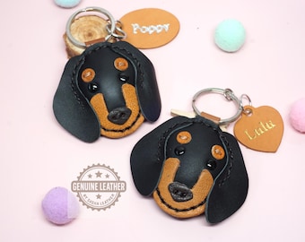 Handmade Leather Dachshund keychain: Sausage Dog Purse Accessory