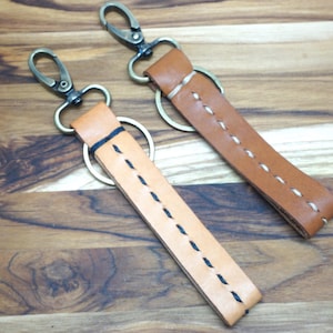 Hand Stitched Leather Keychain: Minimalist Full Grain Key Ring