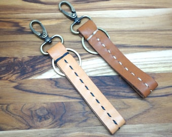 Hand Stitched Leather Keychain: Minimalist Full Grain Key Ring
