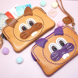 Portafoglio in pelle di coniglio - Custodia e portafoglio per telefono a forma di coniglio, pochette da polso in pelle per telefono, piccolo portafoglio - Regalo per gli amanti dei conigli - Regalo per conigli