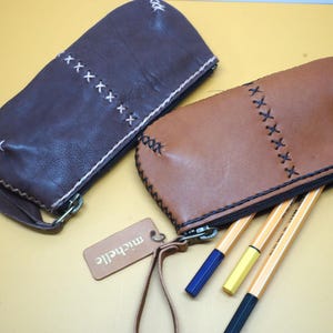 Personalized Leather Pencil Case: Hand Stitched Cowhide Organizer