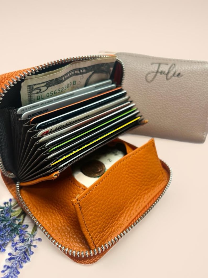 Personalized RFID Full Grain Leather Wallet – Slim Coin Purse, Gift for Her image 1