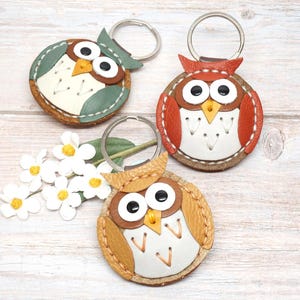 Chaveiro de coruja personalizado em couro: pingente para bolsa, chaveiro de animal.