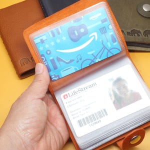 Tarjetero de cuero - Álbum para tarjetas de crédito - Capacidad para 18 tarjetas - Organizador de tarjetas de presentación con fundas de plástico