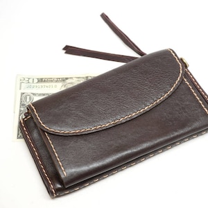 Cartera de cuero con cremallera para mujer, cartera de cuero tipo sobre, cartera de cuero con monedero, billetera tipo billetero, tarjetero, billetera larga de cuero.