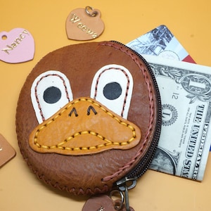 Monedero de piel de pato - Monedero cosido a mano - Monedero minimalista de piel - Monedero para cambio, monedero pequeño