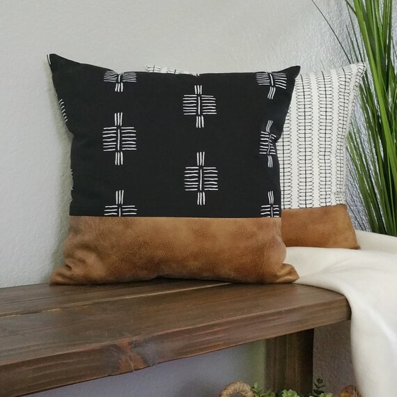 Faux Leather Pillow Modern Farmhouse Fall Pillow Tribal Etsy