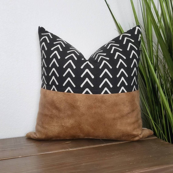 Faux Leather Pillow Cover Mudcloth Pillow Tribal Pillow | Etsy