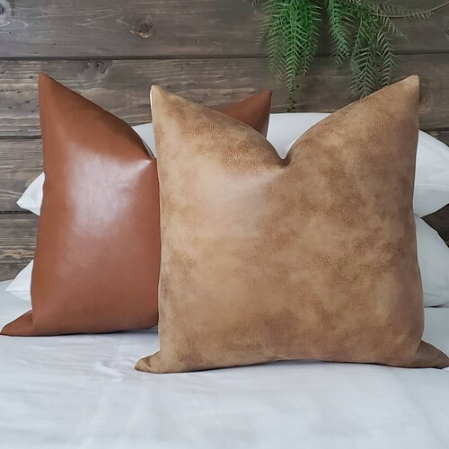 Faux Leather Pillow Cover Boho, Faux Leather Toss Pillows