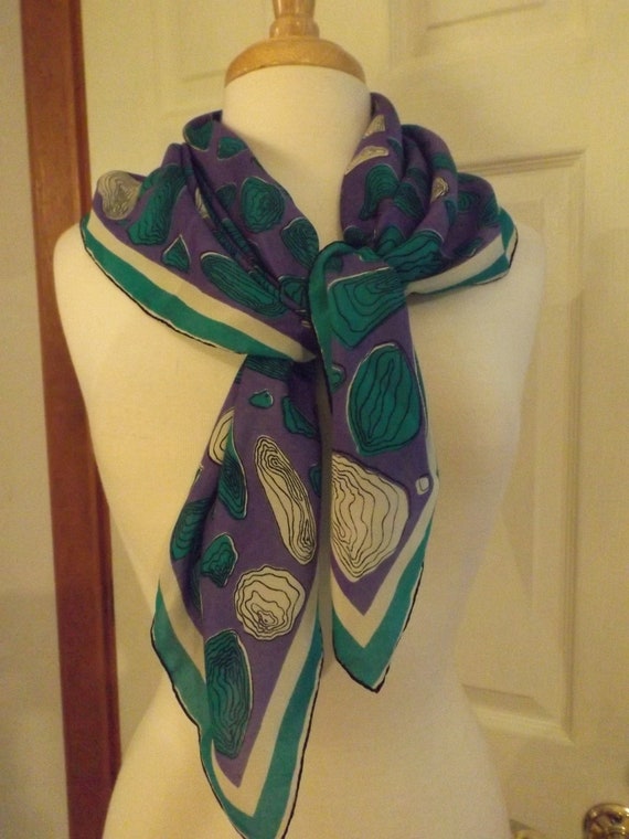 Vintage Rare Vera Seashell Design Silk Scarf, Desi