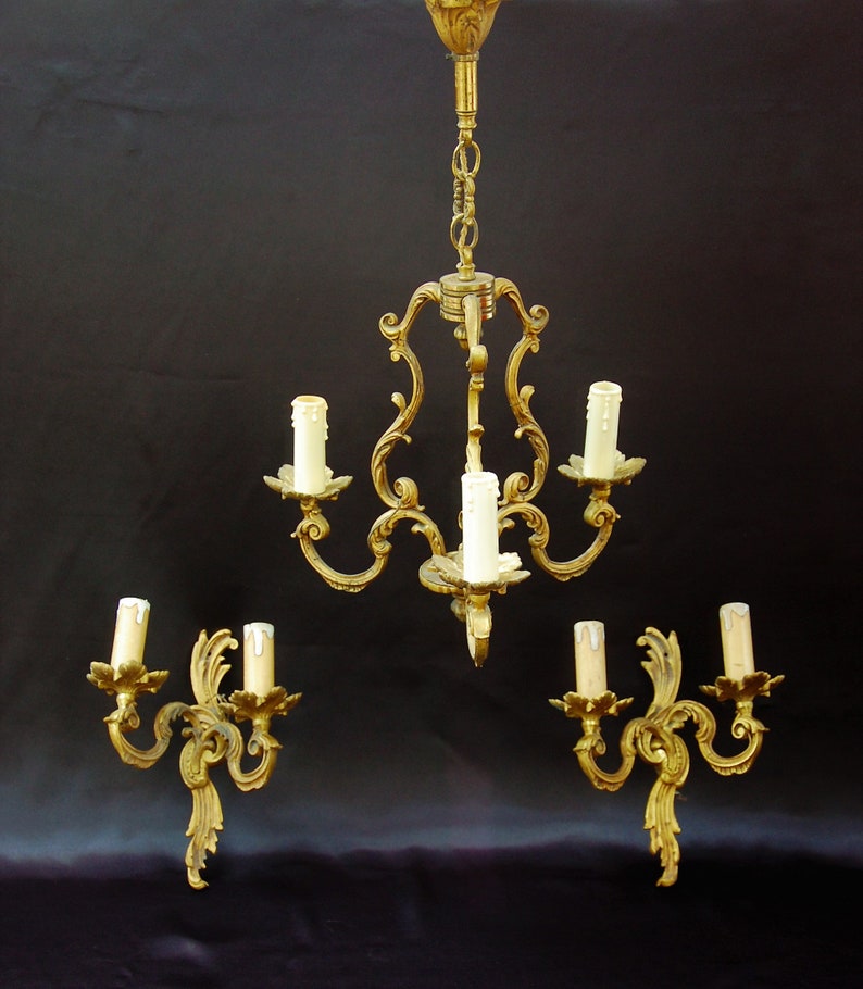 French Antique Chandelier and Sconces