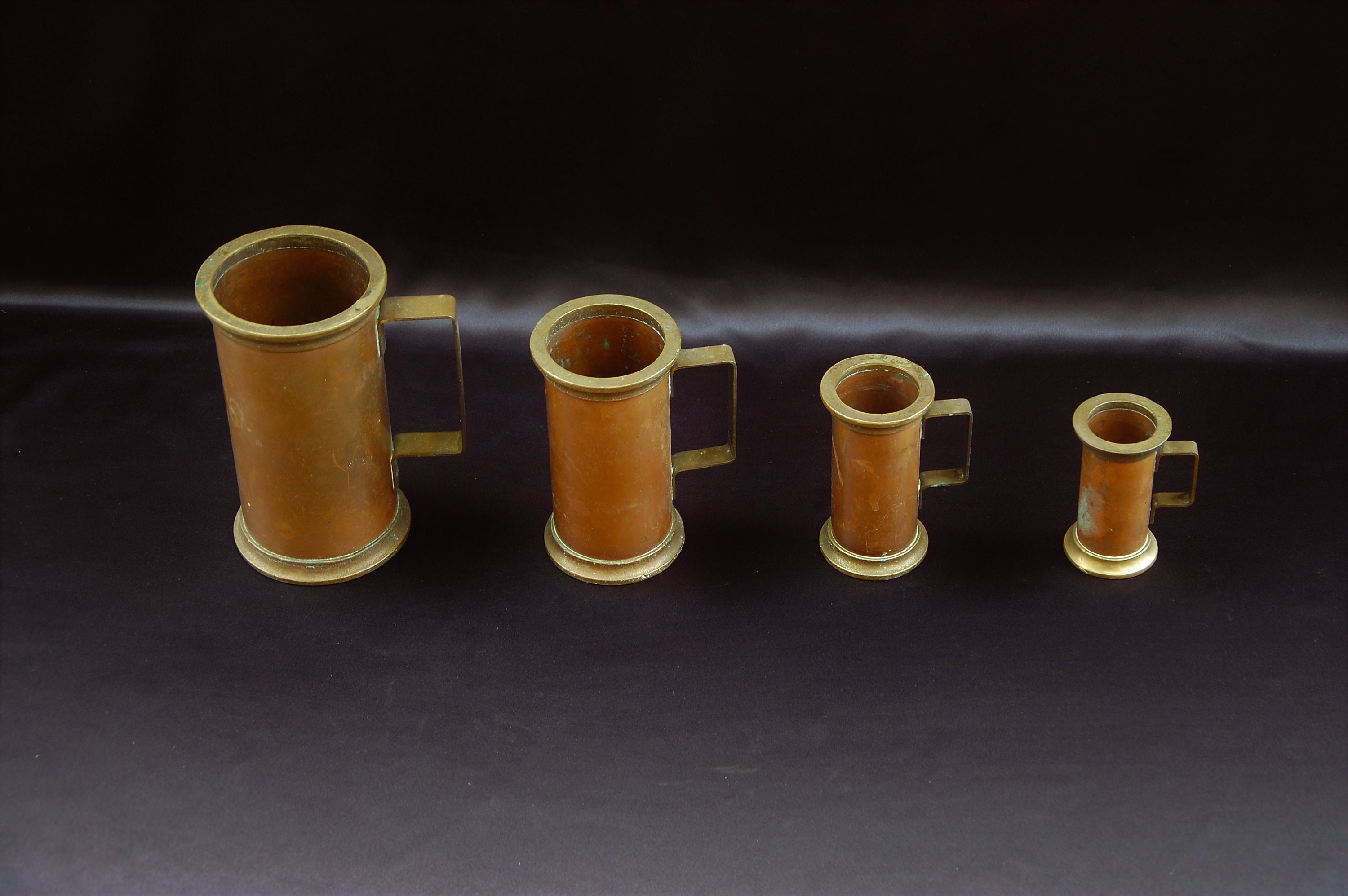 Ensemble de 4 Français Mesure Antiques Cuivre