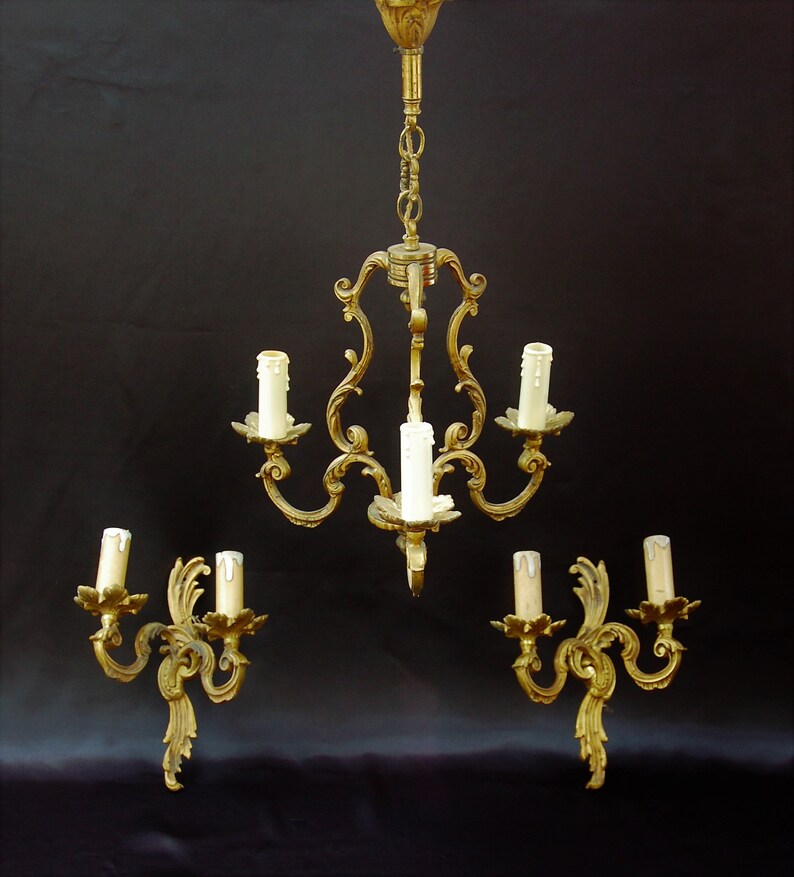 French Antique Chandelier and Sconces