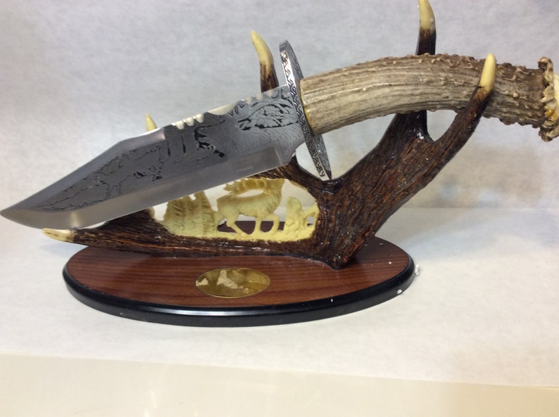 No 1 Custom made deer antler handle display knife with deer Etsy