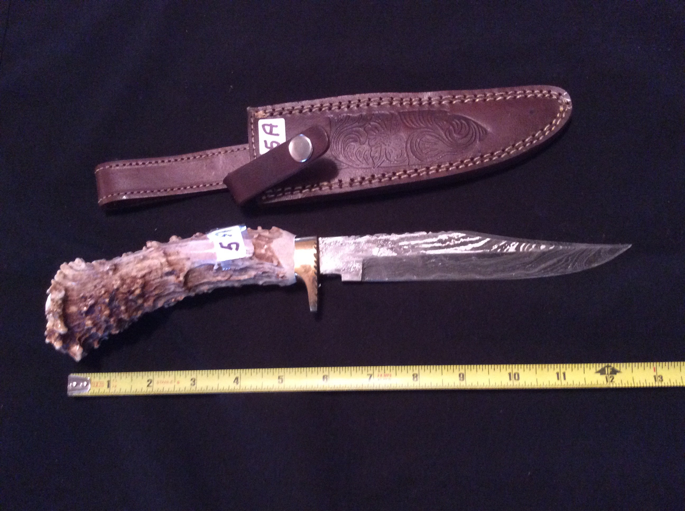 Antler handle knife w/ Damascus blade 5A Etsy