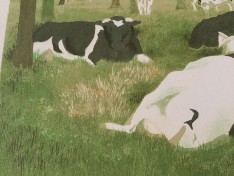 Rare Carolyn Trant lithograph print cows in orchard 1983 limited edition of 200 Royal Academy