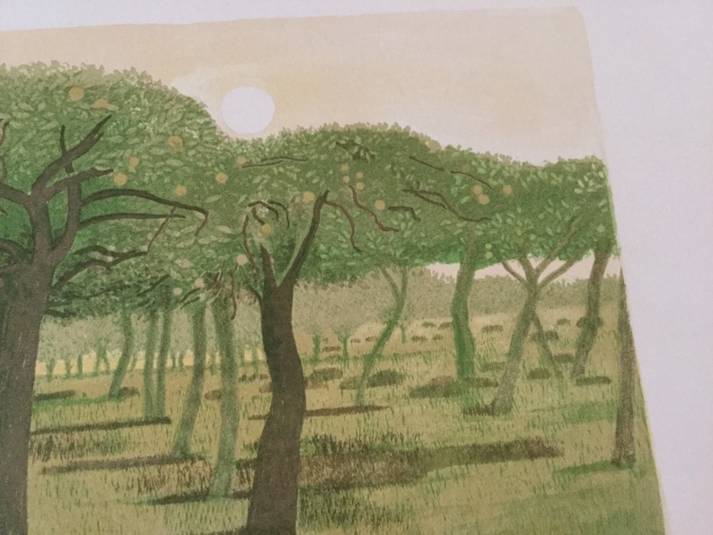 Rare Carolyn Trant lithograph print cows in orchard 1983 limited edition of 200 Royal Academy