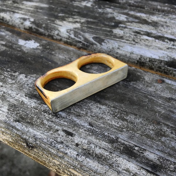 Two Finger Brushed Aluminum and Wood Bar Ring