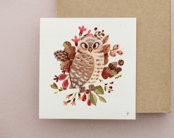 Original watercolor "mini owl October"