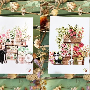Set of 2 postcards Florist cats image 1