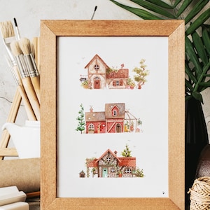 Original watercolor "Houses cache cache N3"