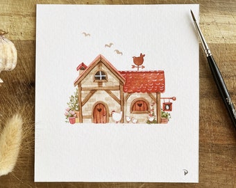 Aquarelle originale "Maison cache cache"