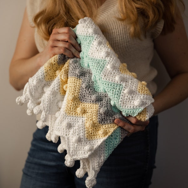 2023 Update: Bobble Chevron Baby Blanket Easy Crochet Pattern - BONUS printable gift tags - INSTANT DOWNLOAD
