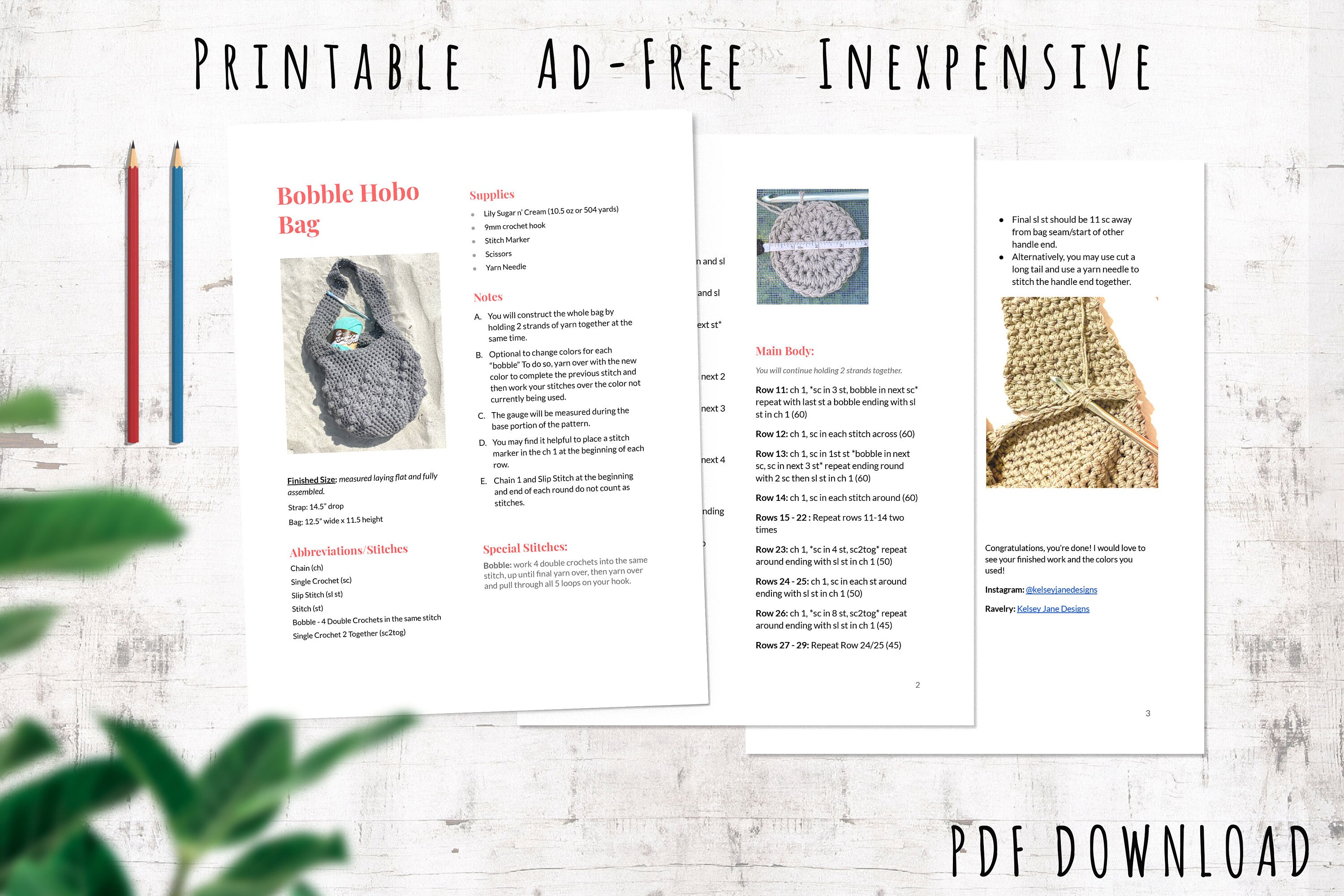 Bobble Hobo Bag Crochet Pattern - INSTANT DOWNLOAD - Etsy