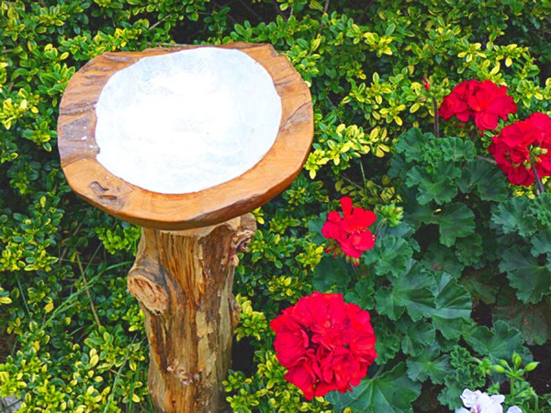 Pearl Shell inlay Garden Zen Garden Gift Water Fountain Teak Wood Bird Bath with stand