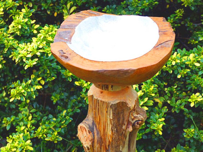 Pearl Shell inlay Garden Zen Garden Gift Water Fountain Teak Wood Bird Bath with stand