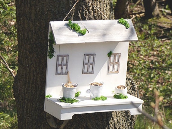 White Hanging Bird Feeder House Natural Garden Gifts Garden Etsy